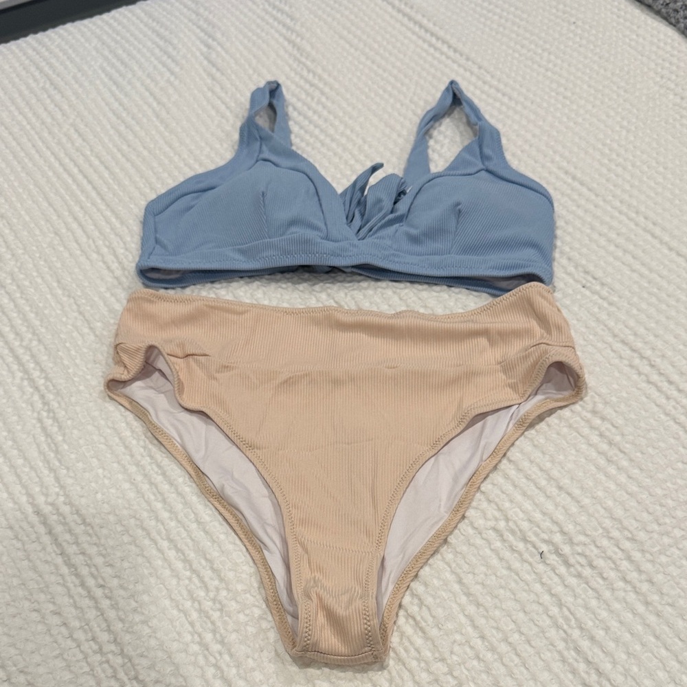 Popvil Elegant Blue and Tan Bikini Set